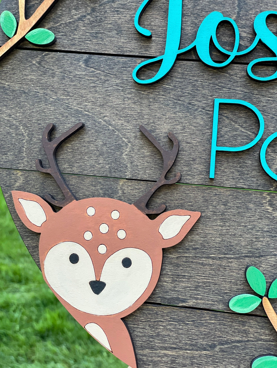 Woodland Animal Nursery Round, Child Name Sign