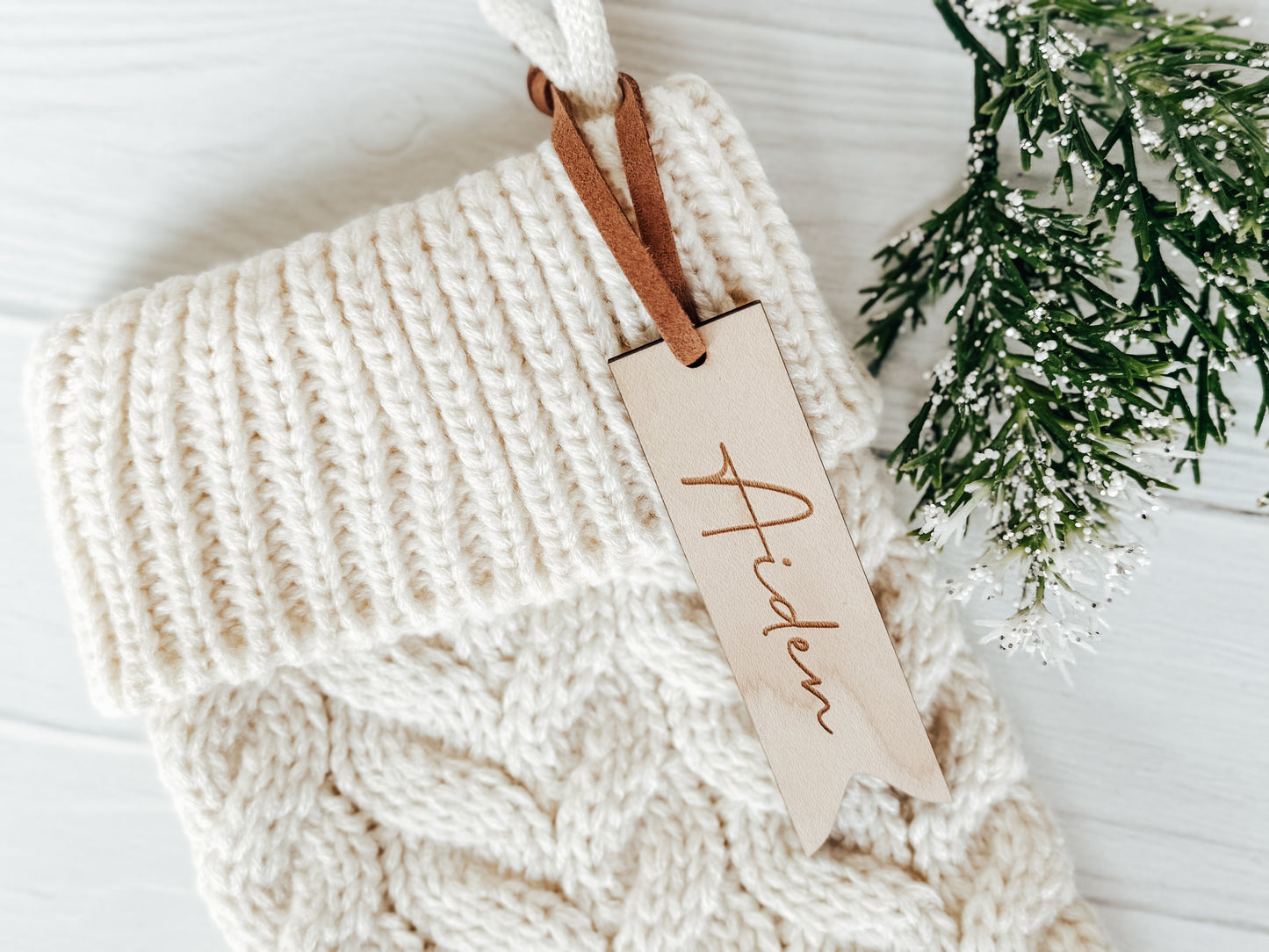 Personalized Stocking & Gift Tags, Wood & Suede