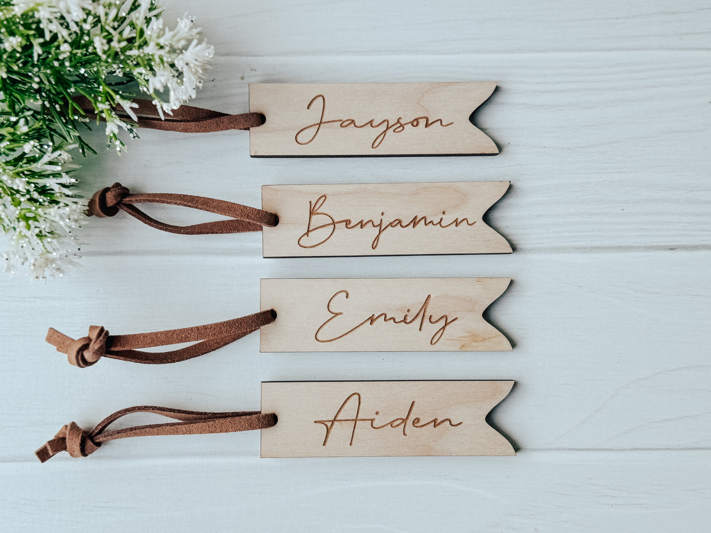 Personalized Stocking & Gift Tags, Wood & Suede