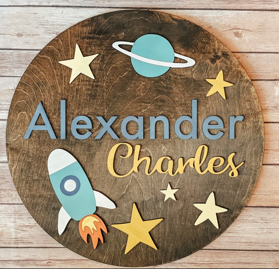 Space Themed Nursery Round, Child's Name Sign