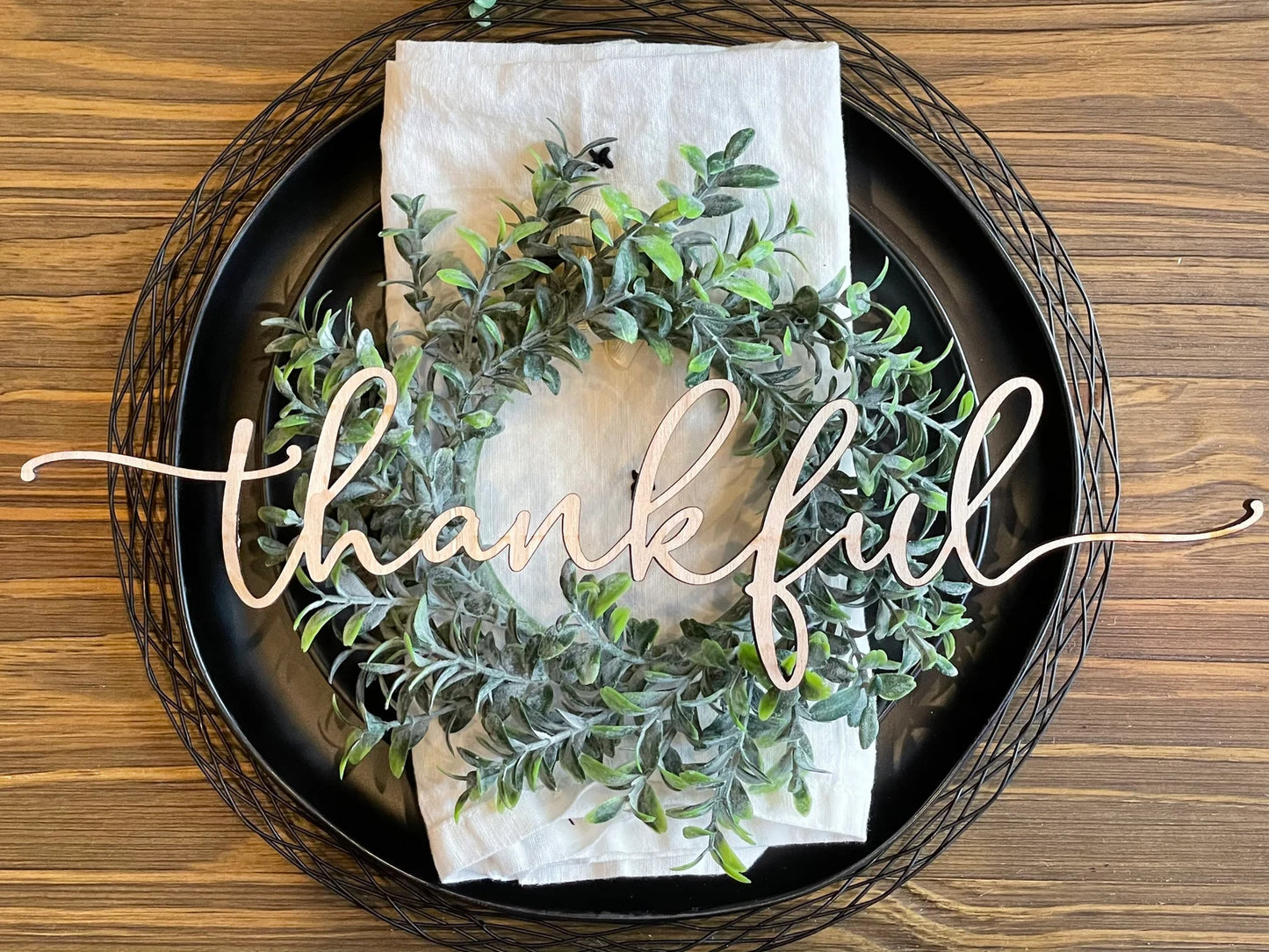 Thanksgiving Table Decor Plate Words, Set of 4