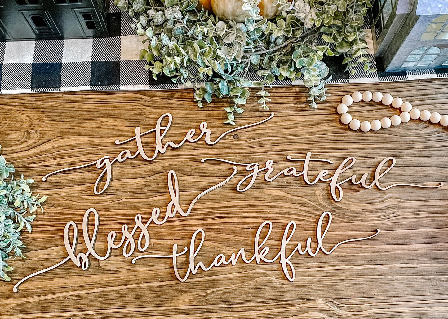 Thanksgiving Table Decor Plate Words, Set of 4