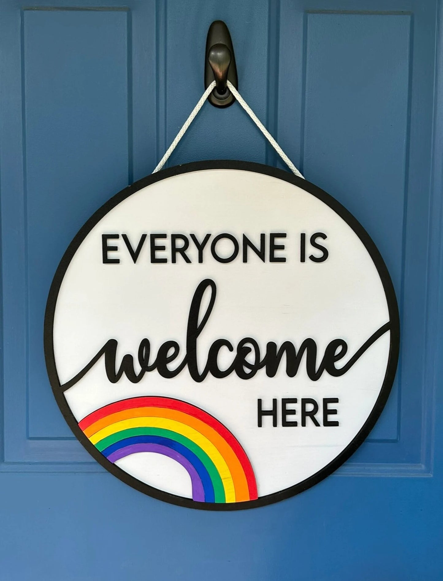 Everyone Is Welcome Here Round Door Hanger Sign
