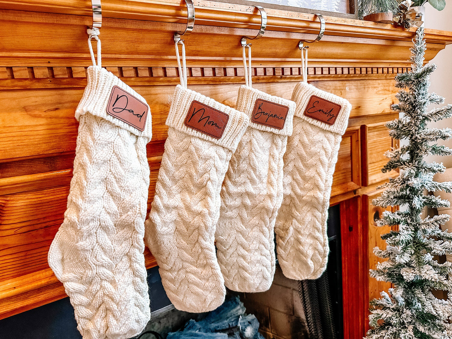 Cable Knit Stockings with Personalized Patch