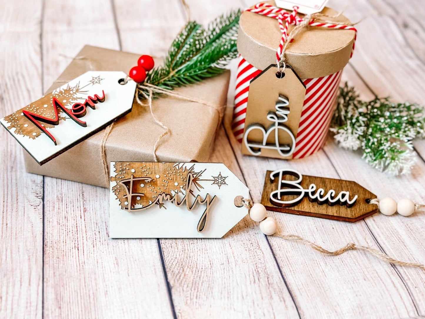 Personalized Vintage Christmas Tree Gift & Stocking Tags
