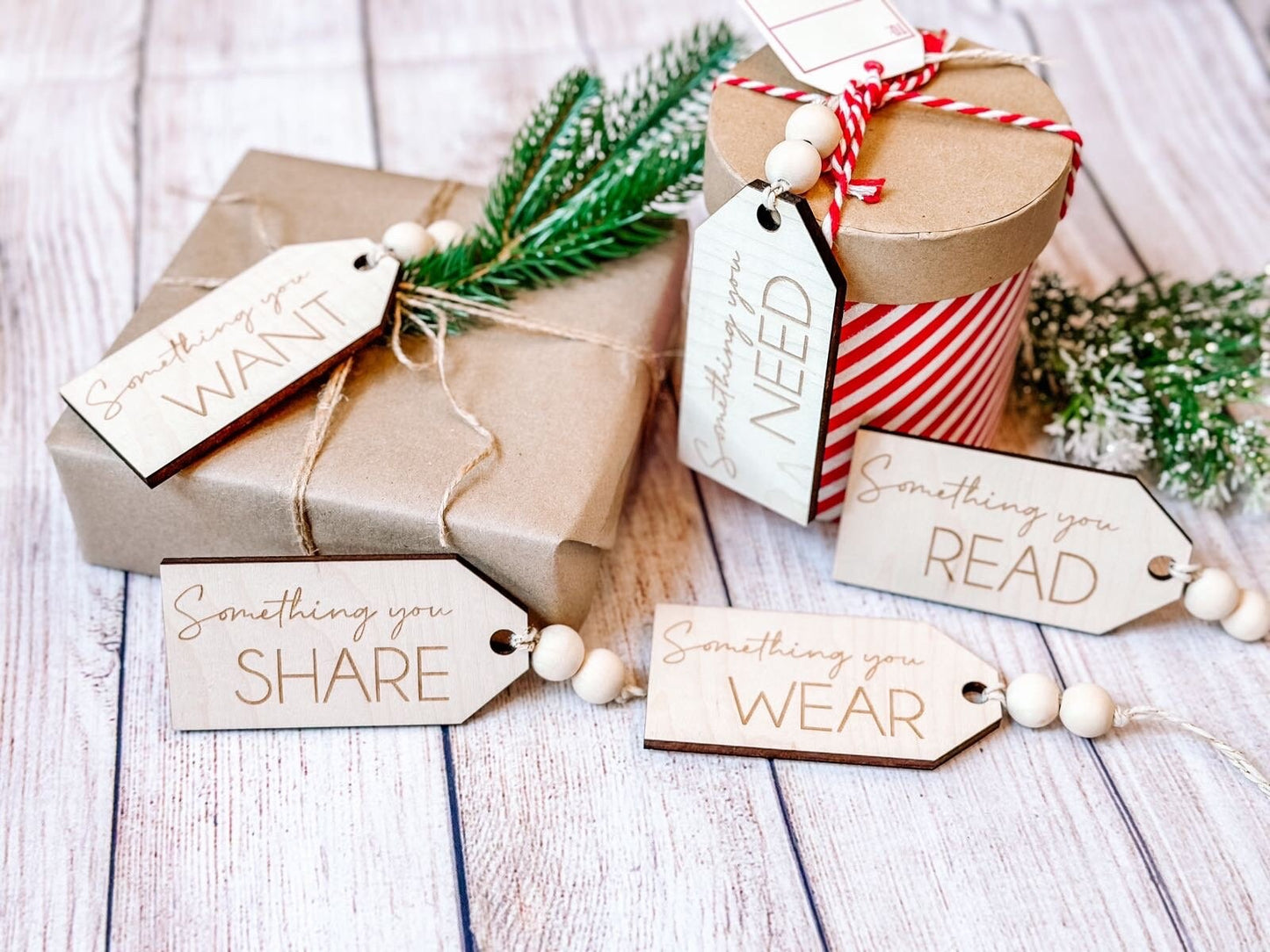 Wood Gift Tags, Set of Five, Something To Tags, 4 Gift Rule, Something You Read, Something You Need, Something You Wear, Christmas Gift Tags