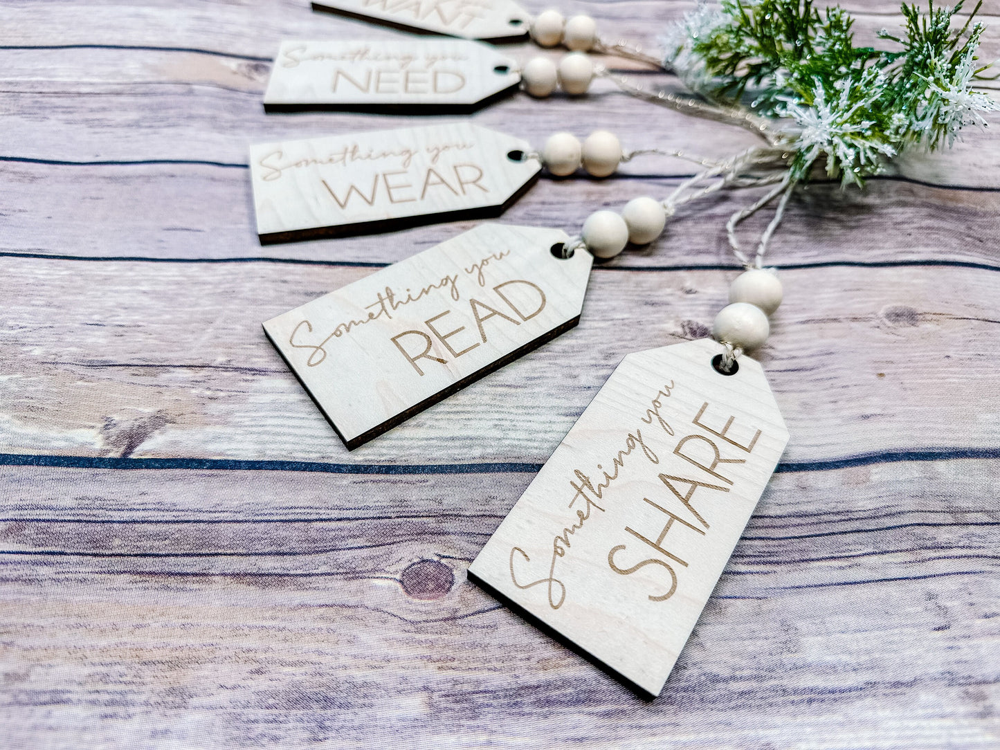 Wood Gift Tags, Set of Five, Something To Tags, 4 Gift Rule, Something You Read, Something You Need, Something You Wear, Christmas Gift Tags