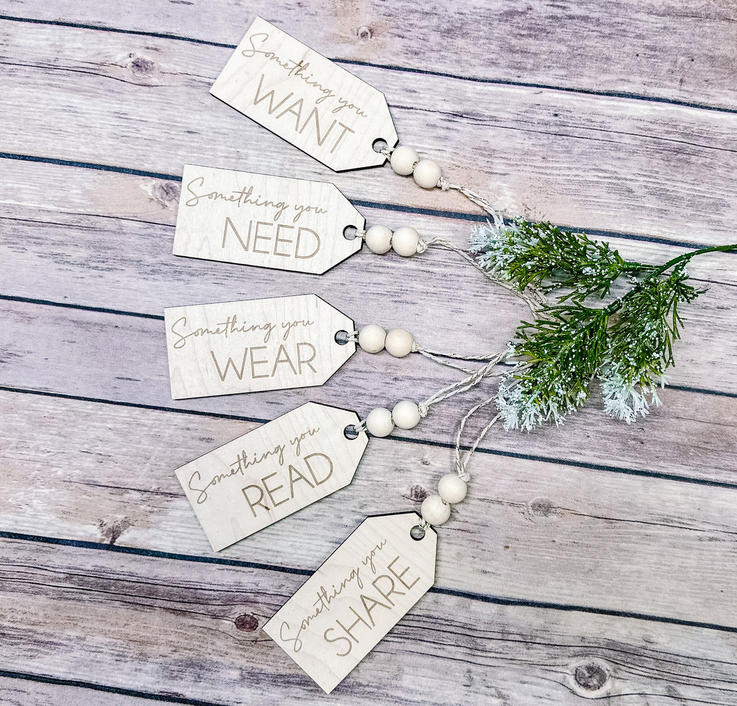 Wood Gift Tags, Set of Five, Something To Tags, 4 Gift Rule, Something You Read, Something You Need, Something You Wear, Christmas Gift Tags