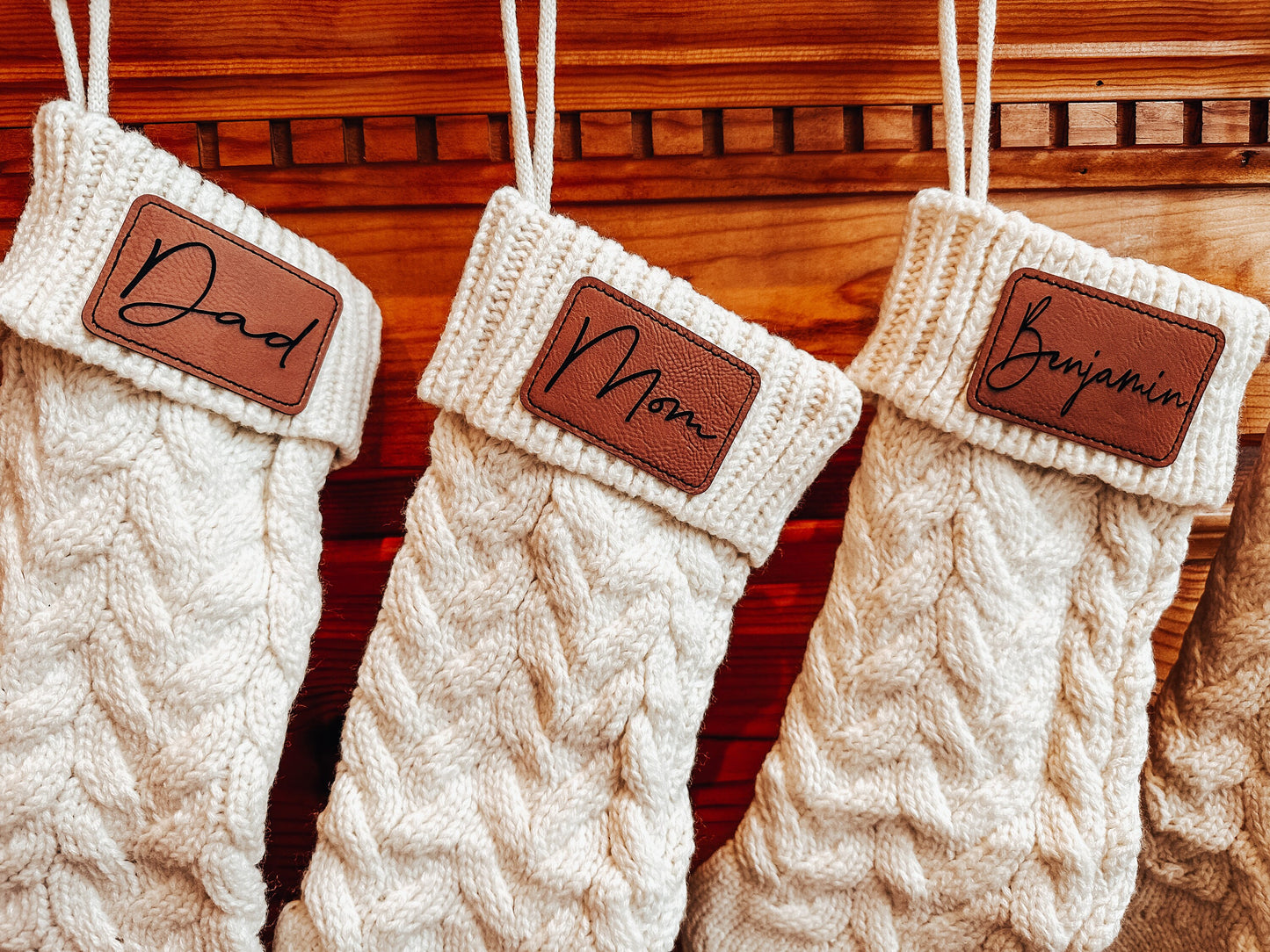 Cable Knit Stockings with Personalized Patch