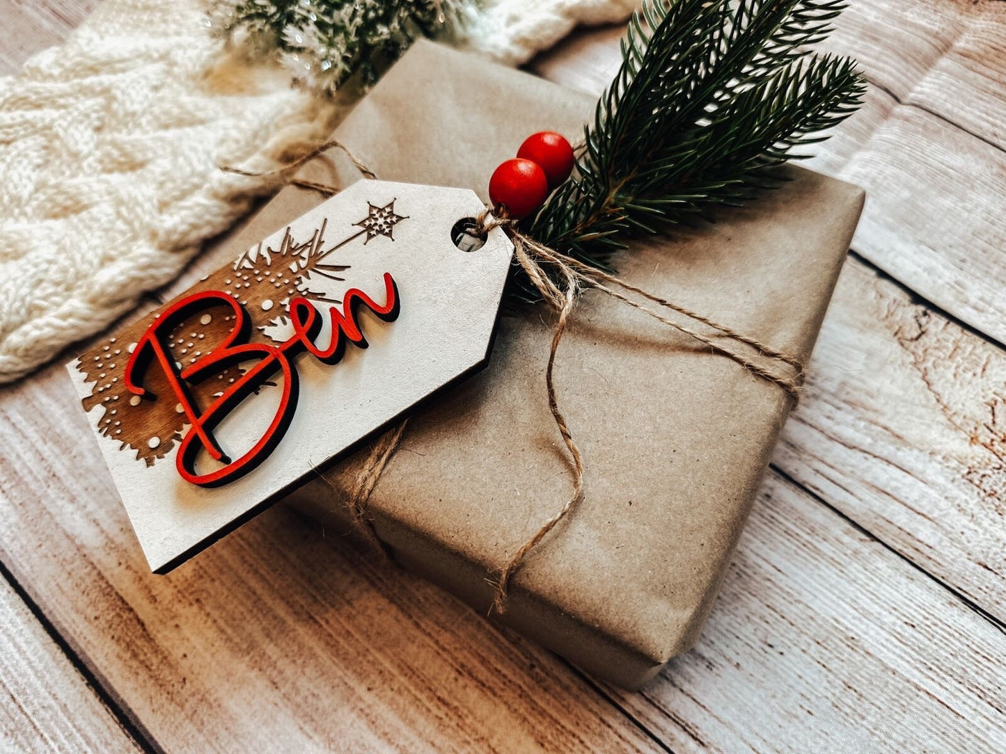 Personalized Vintage Christmas Tree Gift & Stocking Tags