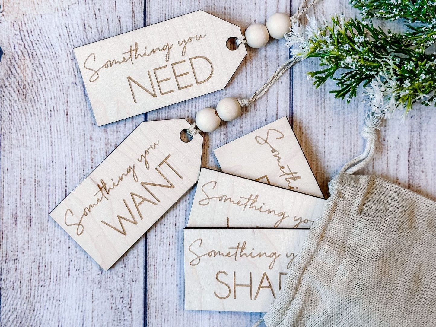 Wood Gift Tags, Set of Five, Something To Tags, 4 Gift Rule, Something You Read, Something You Need, Something You Wear, Christmas Gift Tags