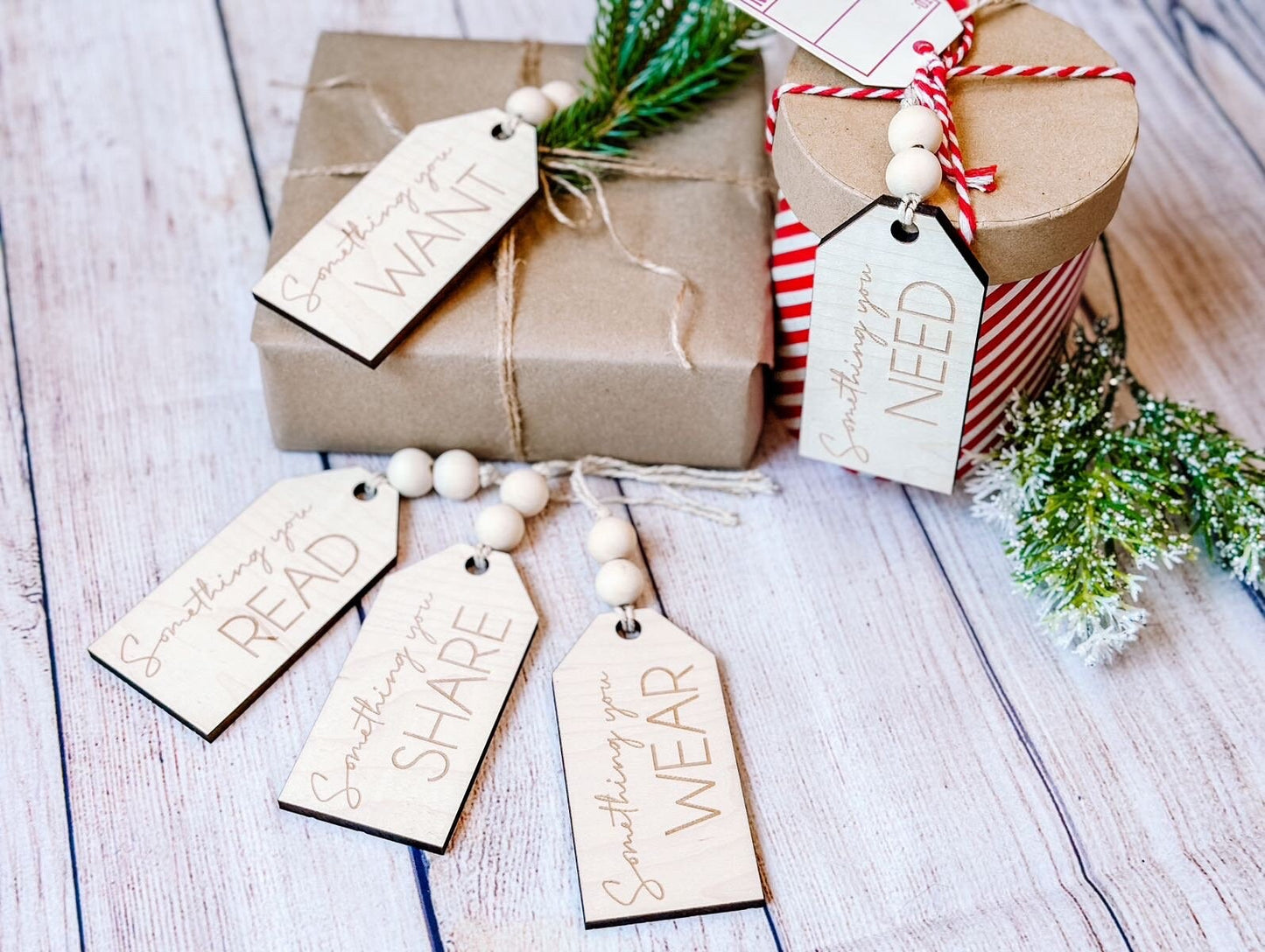 Wood Gift Tags, Set of Five, Something To Tags, 4 Gift Rule, Something You Read, Something You Need, Something You Wear, Christmas Gift Tags