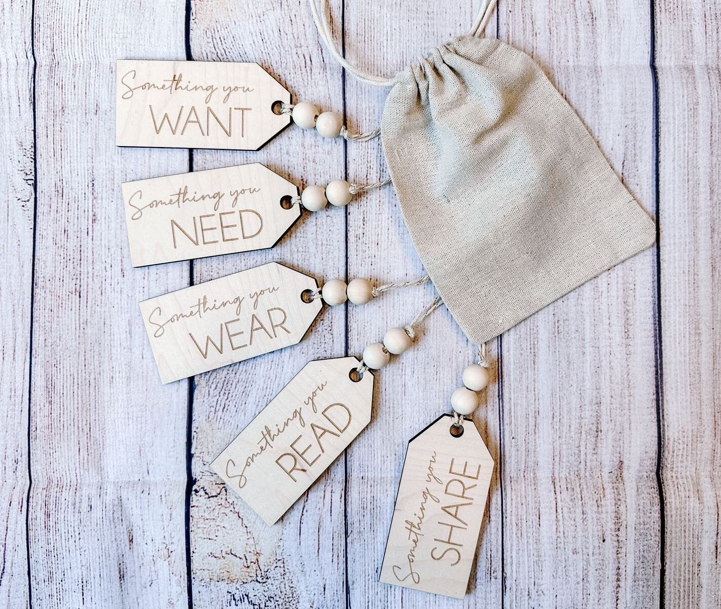 Wood Gift Tags, Set of Five, Something To Tags, 4 Gift Rule, Something You Read, Something You Need, Something You Wear, Christmas Gift Tags