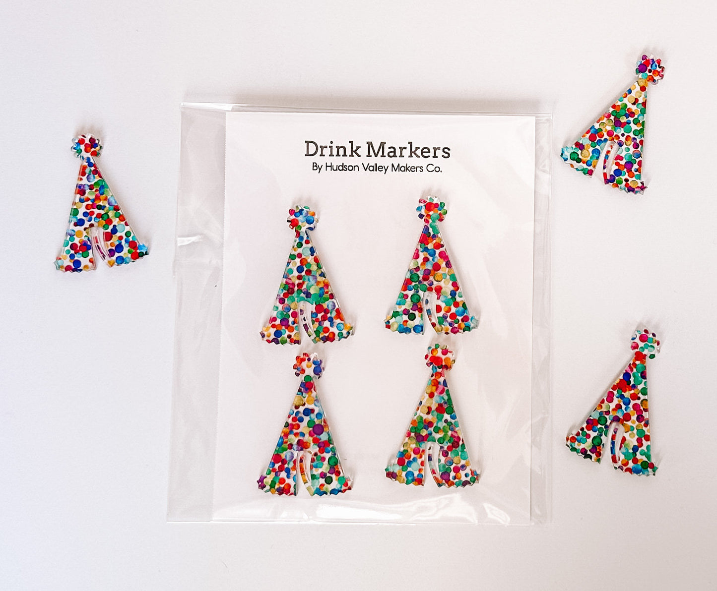Celebration Drink Markers, Birthday Party Hat Glass Charm