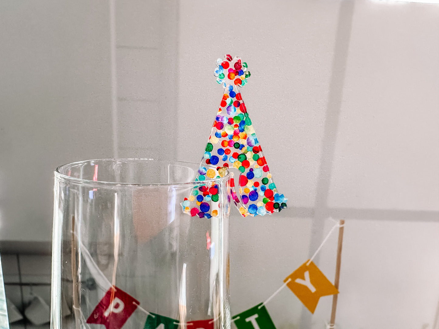 Celebration Drink Markers, Birthday Party Hat Glass Charm