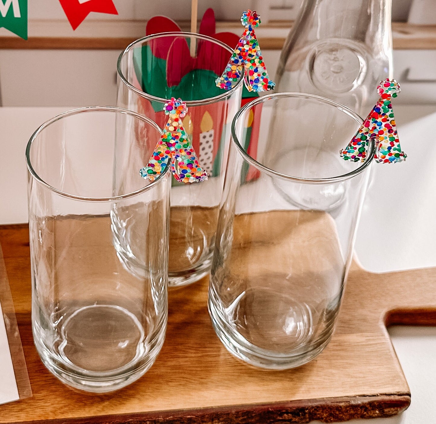 Celebration Drink Markers, Birthday Party Hat Glass Charm