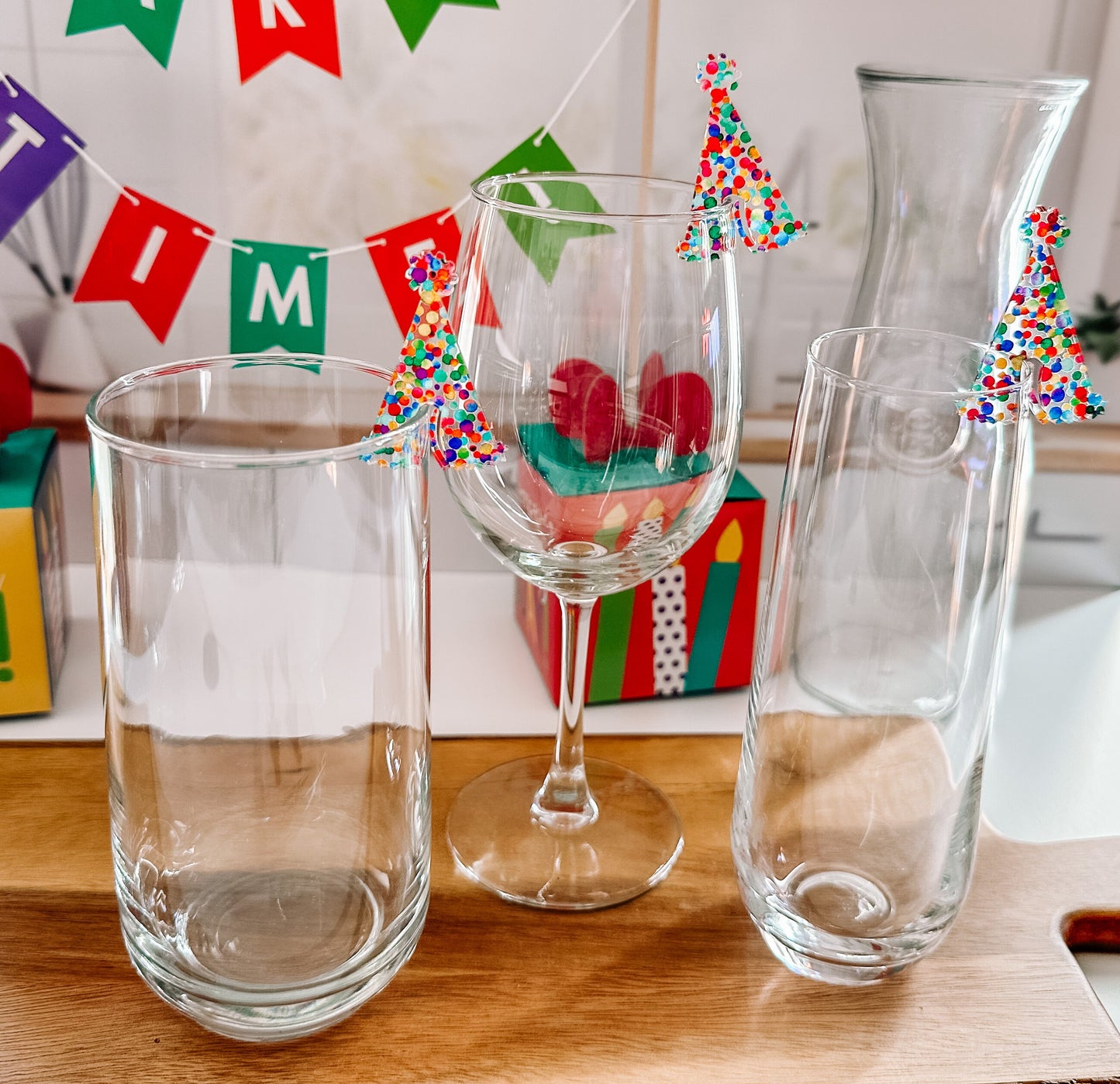 Celebration Drink Markers, Birthday Party Hat Glass Charm
