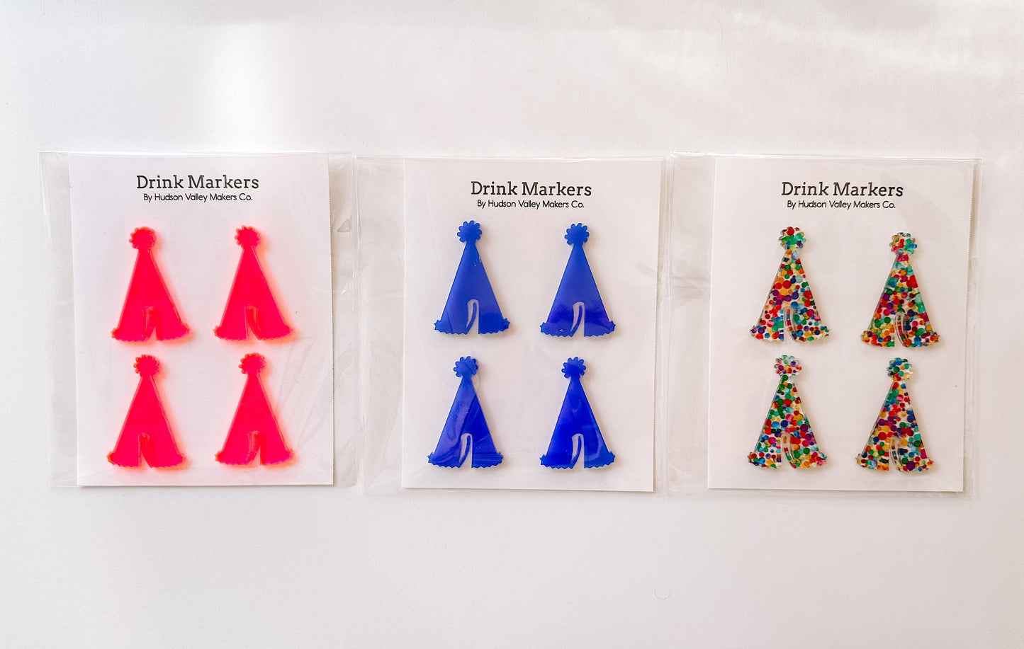 Celebration Drink Markers, Birthday Party Hat Glass Charm