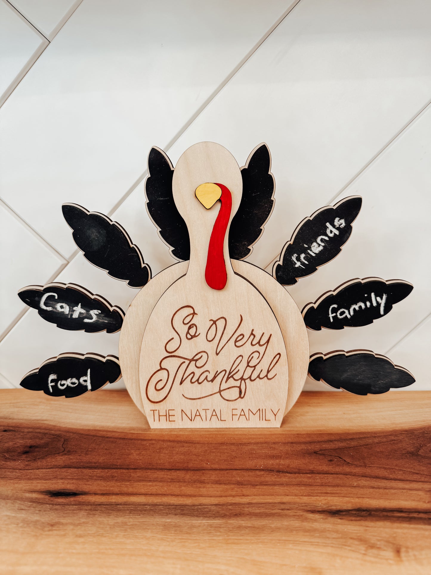 Personalized Chalkboard Turkey - So Very Thankful Customizable Shelf Sitter