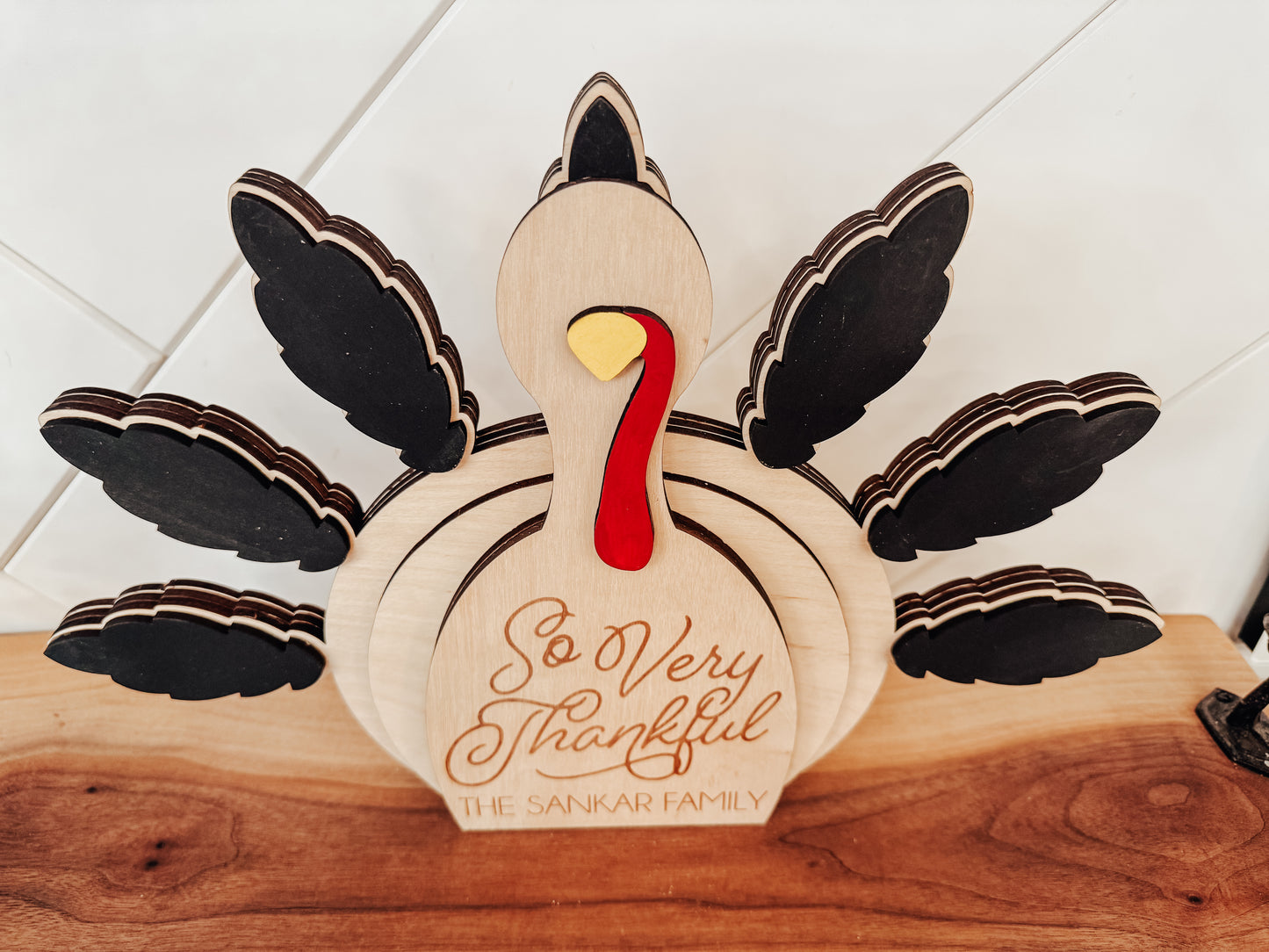 Personalized Chalkboard Turkey - So Very Thankful Customizable Shelf Sitter