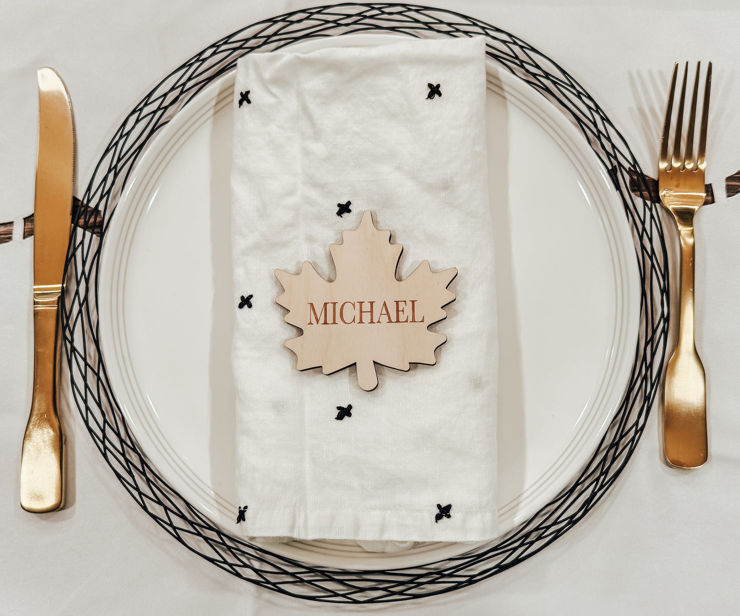 Personalized Wood Leaves Table Place Card