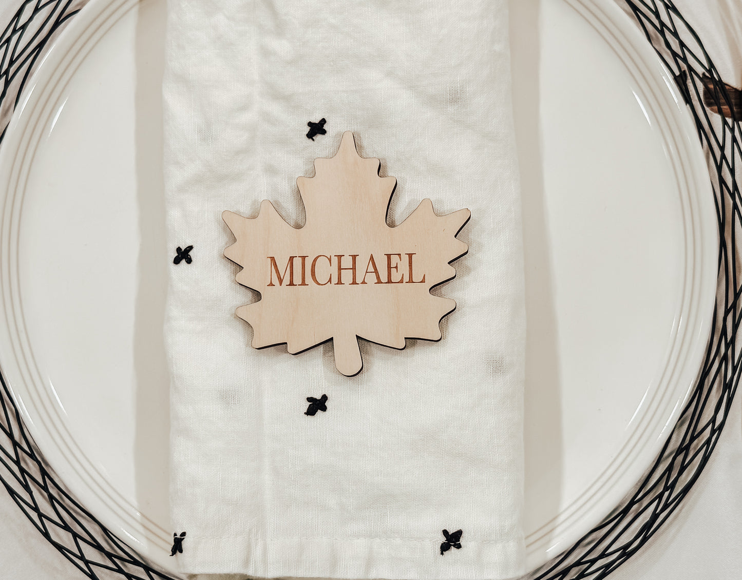 Personalized Wood Leaves Table Place Card