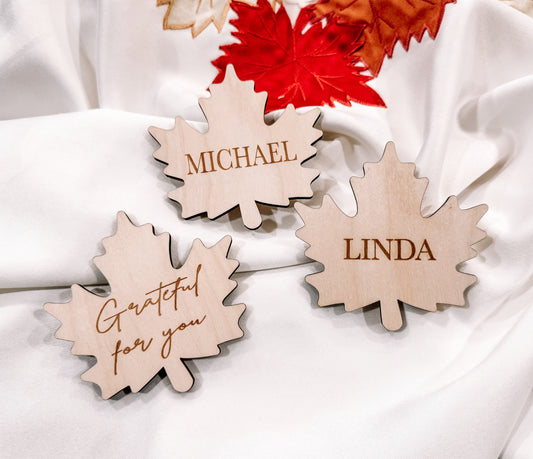 Personalized Wood Leaves Table Place Card