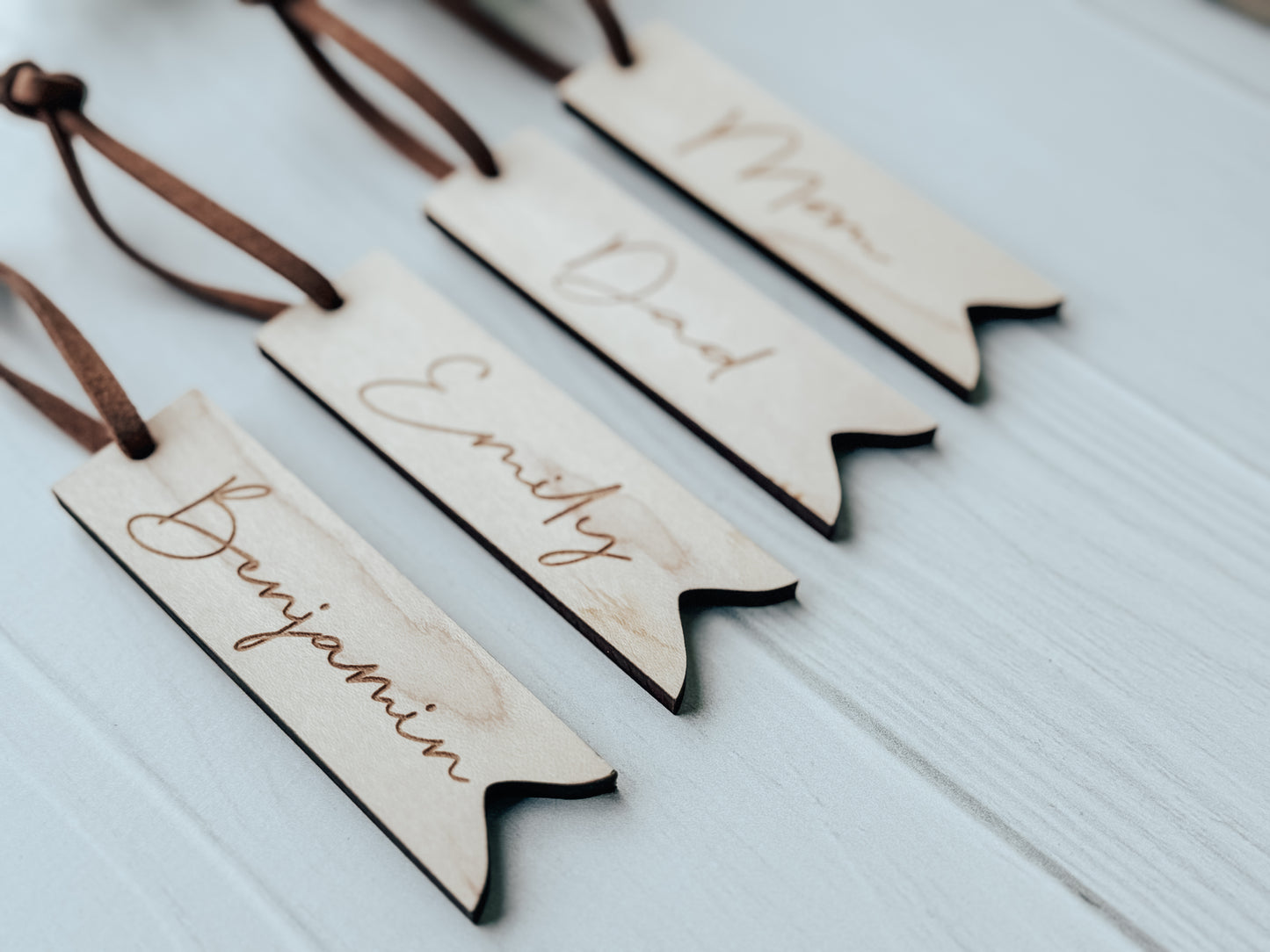 Personalized Stocking & Gift Tags, Wood & Suede