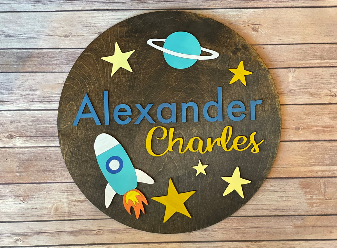 Space Themed Nursery Round, Child's Name Sign