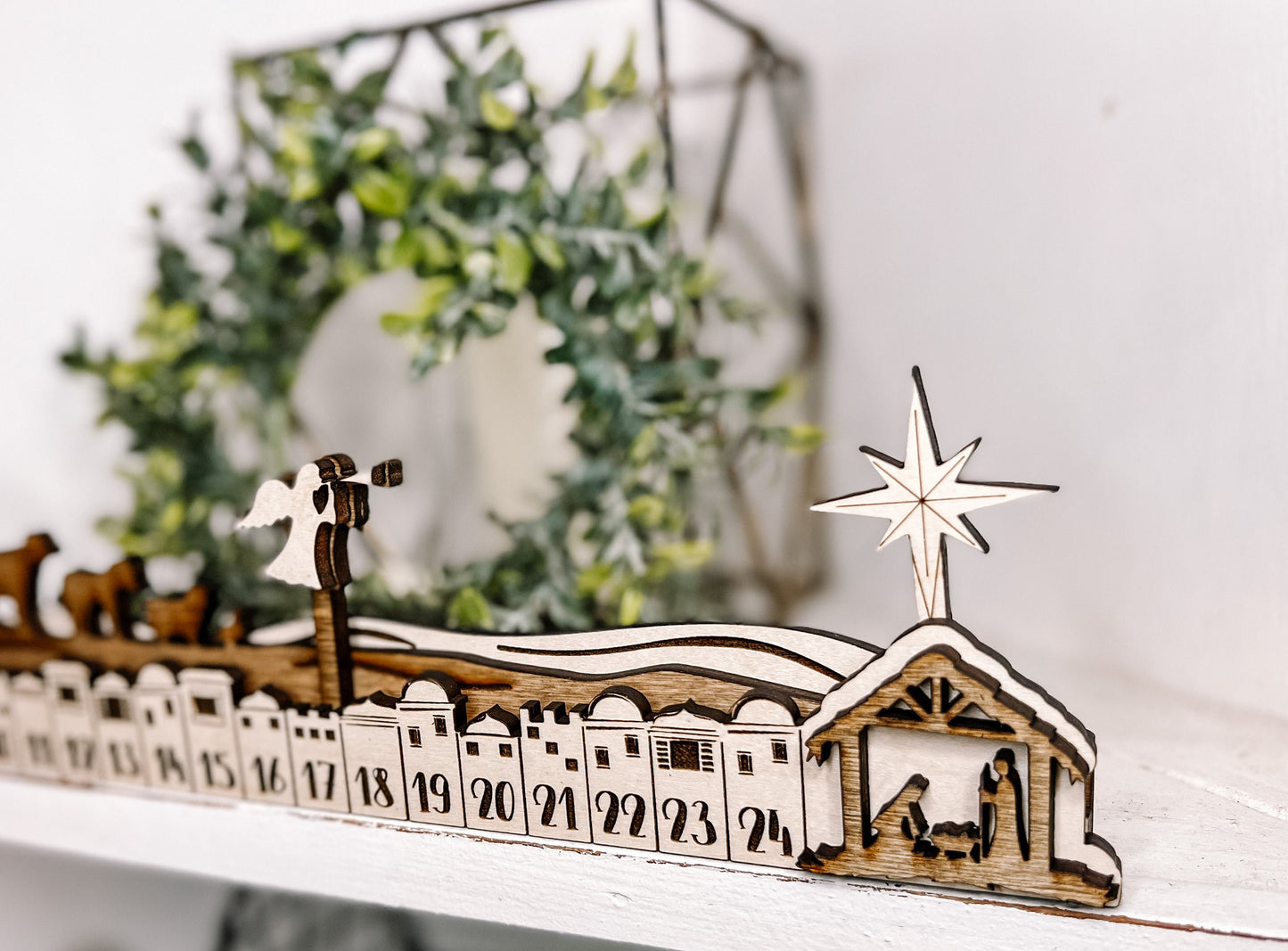Nativity Advent Calendar, Wooden Scene, Christmas Countdown Mantle Decor, Religious Decor, Nativity Set Handmade, Reusable for kids, adults
