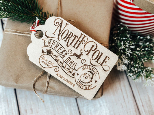 North Pole Wood Gift Tag, Santa Gift Tag